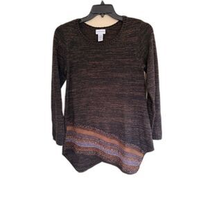 Soft Surroundings Raku Tunic Sweater Asymmetrical Boho Striped Brown S